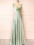 A-line Cowl Neck Satin Prom Dress with Split Front and Sweep Train