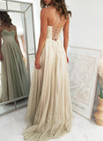 A-Line Cowl Neck Tulle Prom Dresses With Split Front/Pockets-27dress