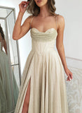 A-Line Cowl Neck Tulle Prom Dresses With Split Front/Pockets-27dress