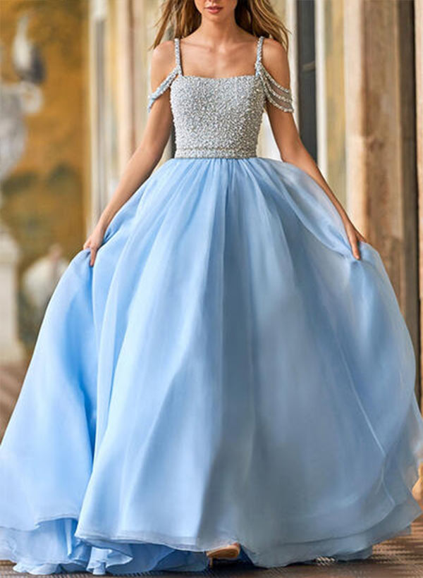 A-line Floor-Length Prom Dress With Beading and Spaghetti Straps-27dress