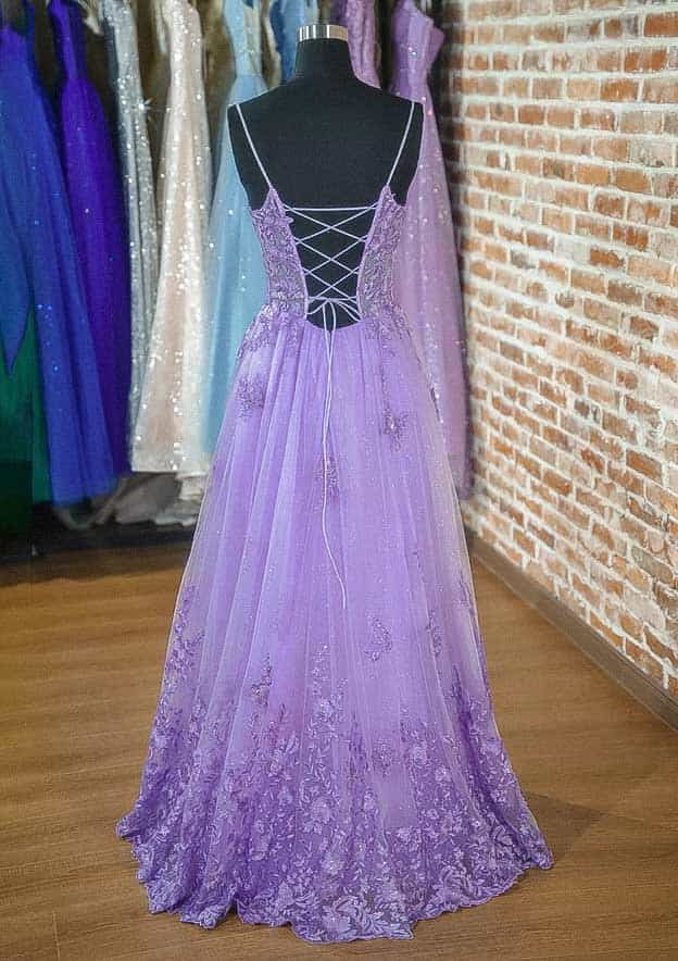 A-line Glitter Beaded Tulle Prom Dress with Square Long/Floor-Length Silhouette-27dress