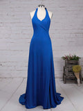 A-line Halter Prom Dress with Split Front and Sweep Train