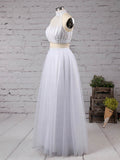 A-line High Neck Beaded Tulle Prom Dress for Floor-length Glamour