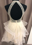 A-Line High-Neck Homecoming Dress with Beading and Organza Skirt-27dress