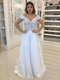 A-line Illusion Chiffon Wedding Dress with Pearl Detailing