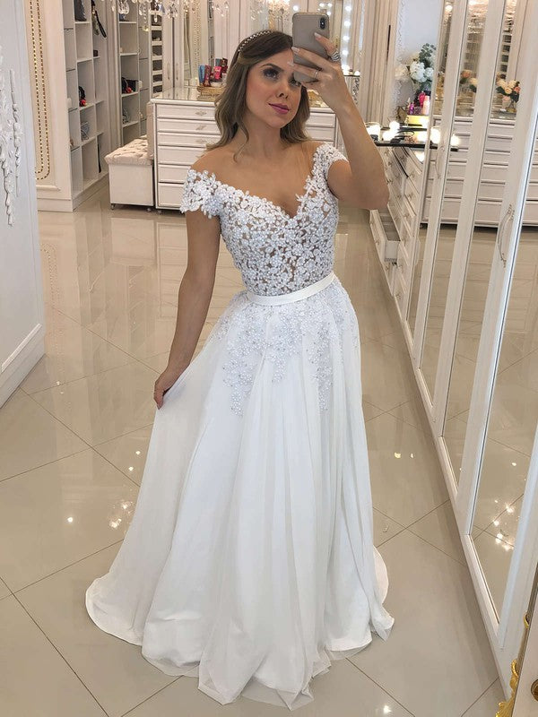 A-line Illusion Chiffon Wedding Dress with Pearl Detailing