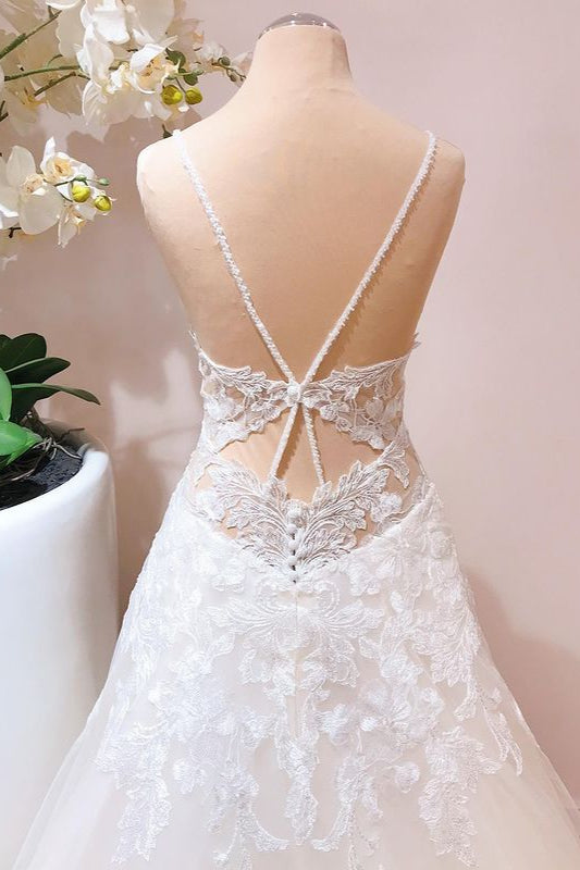 A-Line Lace Appliques Wedding Dress Tulle Bridal Gown-27dress