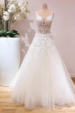 A-Line Lace Appliques Wedding Dress Tulle Bridal Gown-27dress