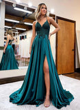 A Line Lace Prom Dress with Appliques and Split Front-27dress