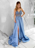 A-Line Lace Satin Sleeveless Prom Dress-27dress