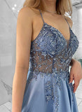 A-Line Lace Satin Sleeveless Prom Dress-27dress