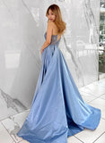 A-Line Lace Satin Sleeveless Prom Dress-27dress