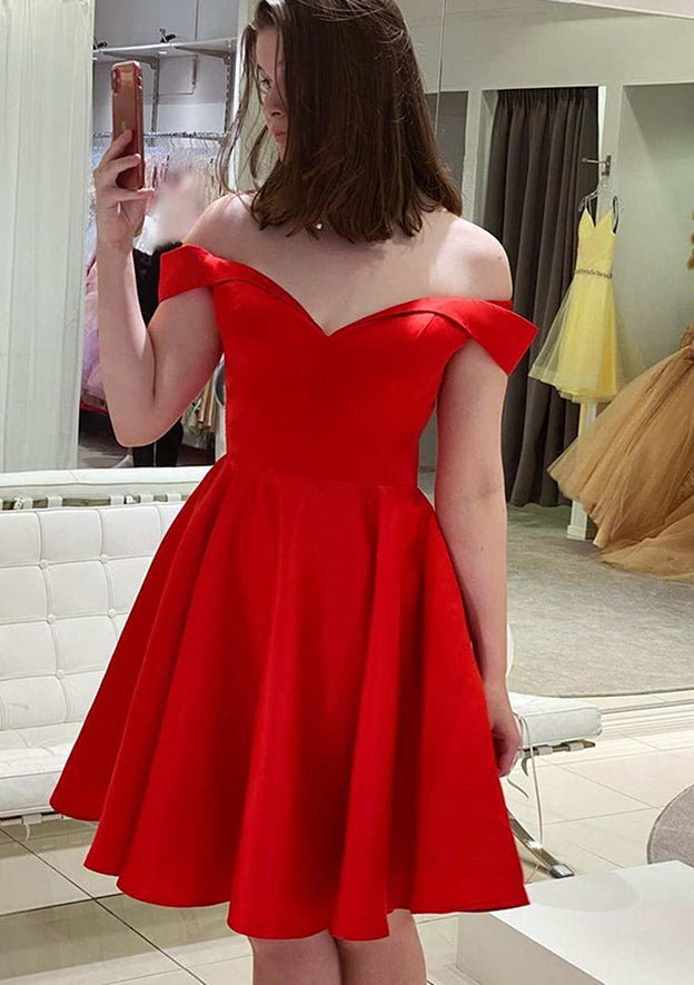 A-line Off-the-Shoulder Homecoming Dress in Satin-27dress