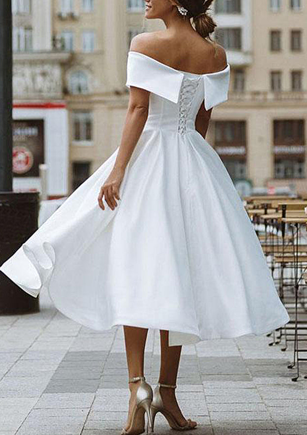 A-line Off-the-Shoulder Homecoming Dress with Satin Pleated Ruffles - 27Dress