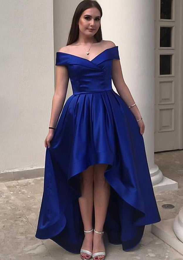 A-line Off-the-Shoulder Satin Dress with Ruffles for Homecoming - 27Dress