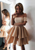 A-line Off-the-Shoulder Short Sleeve Satin Homecoming Dress with Ruffles-27dress