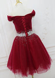A-Line Off-the-Shoulder Sleeveless Tulle Homecoming Dress with Pleated Beading - 27Dress