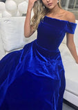 A-line Off-the-Shoulder Velvet Prom Dress-27dress