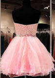 A-Line Princess Sweetheart Short Organza Homecoming Dress with Rhinestone Appliques - 27Dress