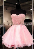 A-Line Princess Sweetheart Short Organza Homecoming Dress with Rhinestone Appliques - 27Dress