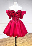 A-line Princess Sweetheart Short Sleeve Satin Homecoming Dress with Sequins Bubble - 27Dress