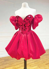 A-line Princess Sweetheart Short Sleeve Satin Homecoming Dress with Sequins Bubble - 27Dress