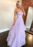 A-line Princess Sweetheart Sleeveless Long/Floor-Length Tulle Sparkling Prom Dress-27dress