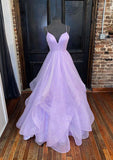 A-line Princess Sweetheart Sleeveless Long/Floor-Length Tulle Sparkling Prom Dress-27dress