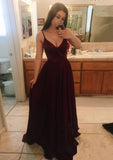 A-line Princess V-Neck Sleeveless Chiffon Long Prom Dress-27dress