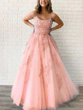 A-Line Prom Dress: Square Neckline, Sleeveless Lace, Floor-Length, Appliques Lace-27dress