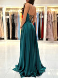 A-line Prom Dresses with Split Front and Sweep Train Scoop Neck