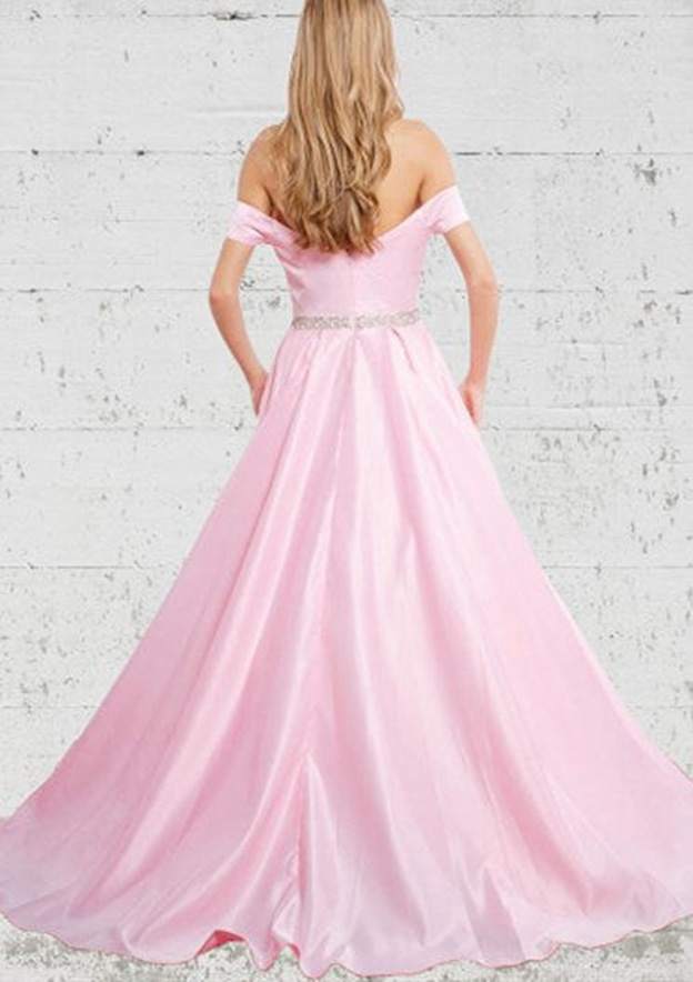 A-Line Satin Prom Dress with Beading & Off-The-Shoulder Strapless Design-27dress