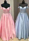 A-Line Satin Prom Dress with Beading & Off-The-Shoulder Strapless Design-27dress