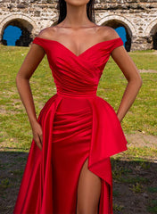 A-Line Satin Prom Dress With Off-The-Shoulder & Split Front-27dress