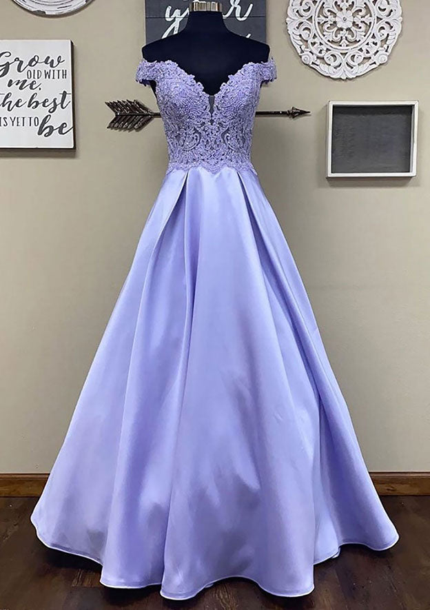 A-line Satin Sparkling Prom Dress With Appliqued Beading and Long/Floor-Length Design-27dress