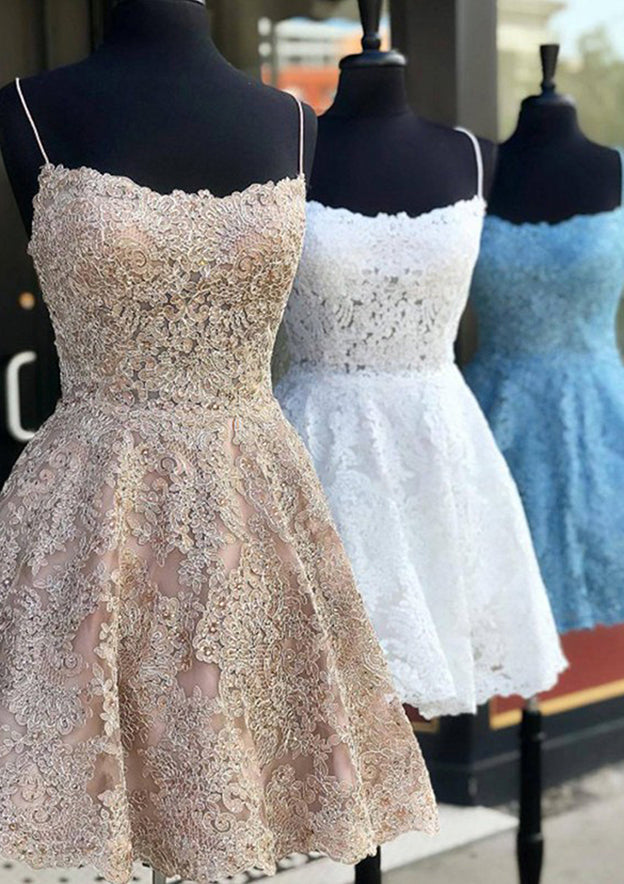 A-Line Scoop Neck Sleeveless Lace Short/Mini Homecoming Dresses-27dress