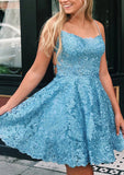 A-Line Scoop Neck Sleeveless Lace Short/Mini Homecoming Dresses-27dress