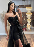 A-Line Sleeveless Asymmetrical Tulle Prom Dress With Appliques Lace-27dress