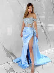 A-Line Sleeveless Satin Long Prom Dress With Lace-27dress