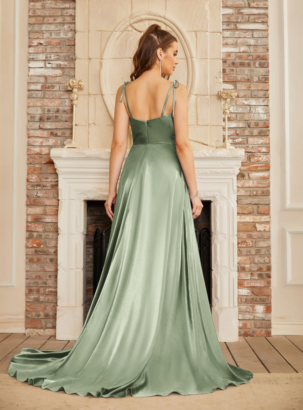 A-line Spaghetti Straps Backless Floor-Length Prom Dress with Slit-27Dress