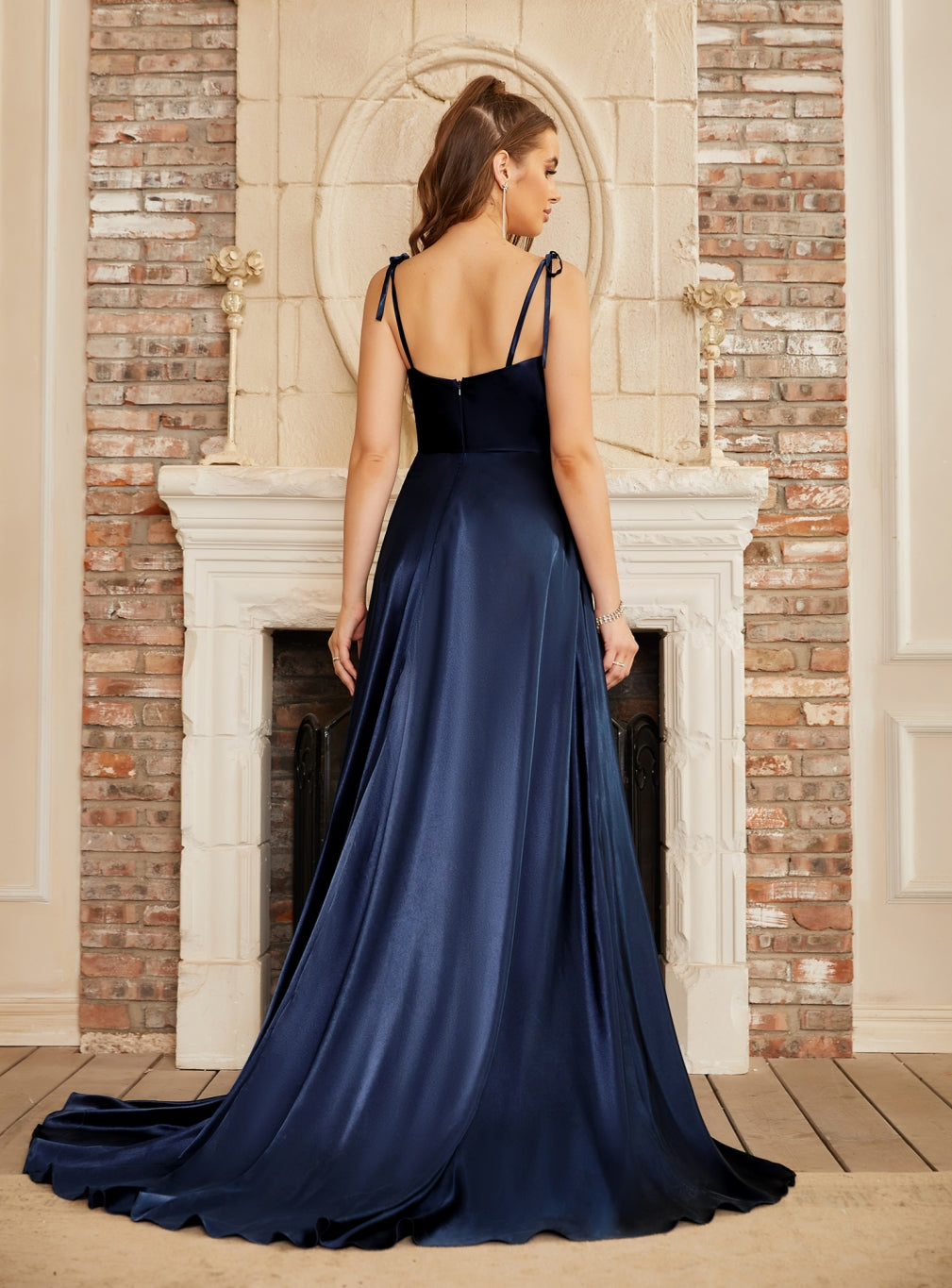 A-line Spaghetti Straps Backless Floor-Length Prom Dress with Slit-27Dress