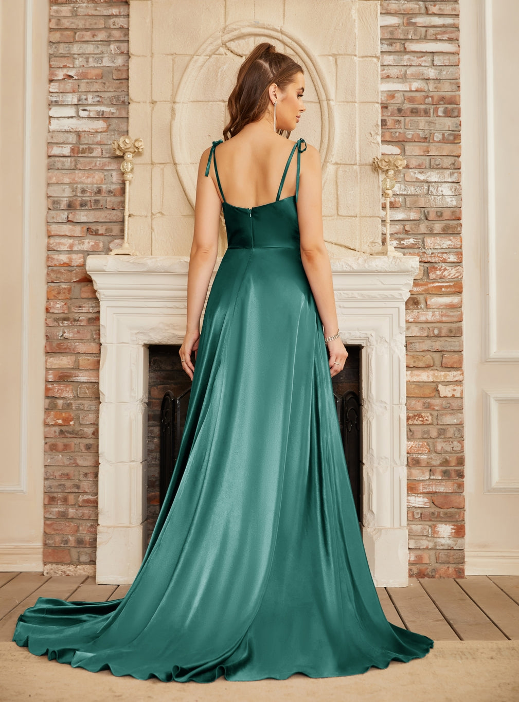 A-line Spaghetti Straps Backless Floor-Length Prom Dress with Slit-27dress