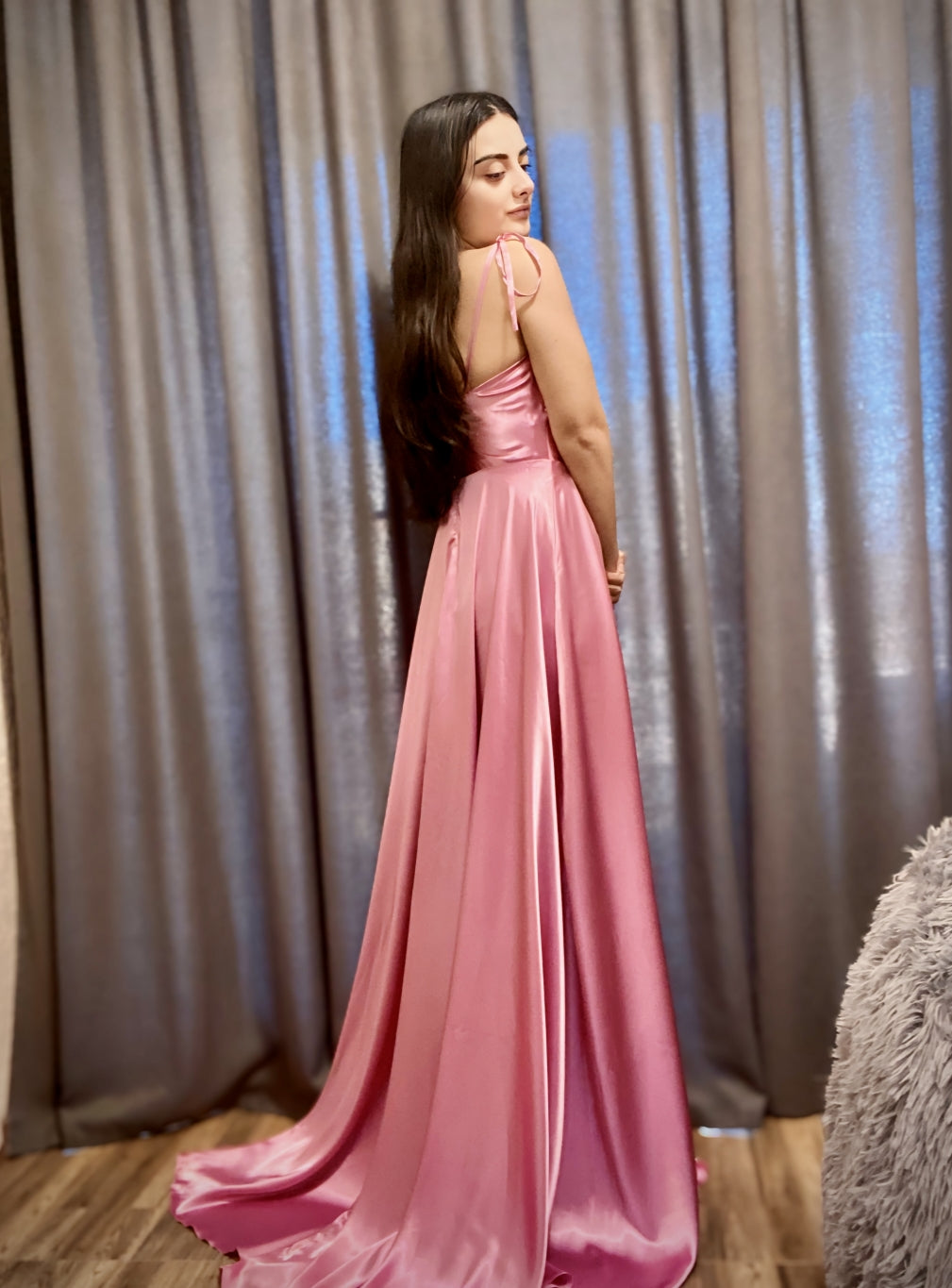 A-line Spaghetti Straps Backless Floor-Length Prom Dress with Slit-27dress