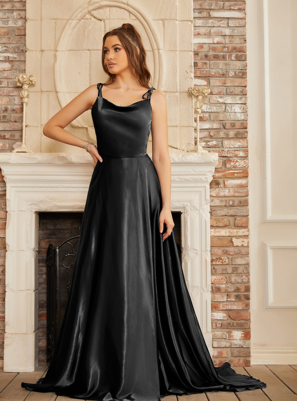 A-line Spaghetti Straps Backless Floor-Length Prom Dress with Slit-27dress