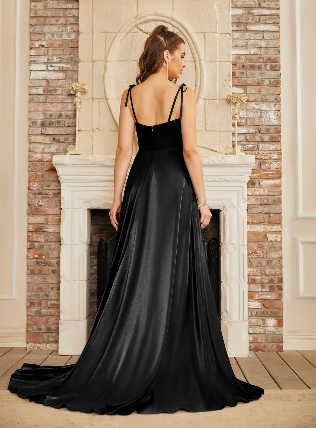 A-line Spaghetti Straps Backless Floor-Length Prom Dress with Slit-27dress