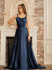 A-line Spaghetti Straps Backless Floor-Length Prom Dress with Slit-27Dress