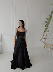 A-line Spaghetti Straps Satin Floor Length Prom Dress with Side Slit-27dress