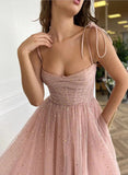 A-line Square Neck Tulle Sleeveless Prom Gown with Ruffles-27dress