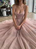 A-line Square Neck Tulle Sleeveless Prom Gown with Ruffles-27dress