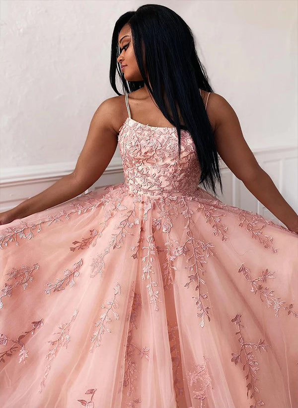 A-Line Square Neckline Prom Dress with Appliques Lace-27dress